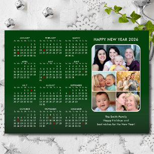 2026 Calendar Family Photo Modern Green Minimalist Holiday Card