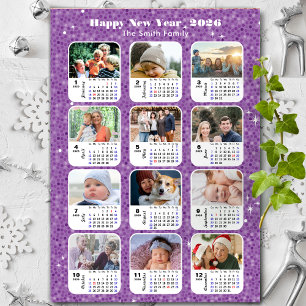 2026 Calendar Family Photo Modern Purple Glitter