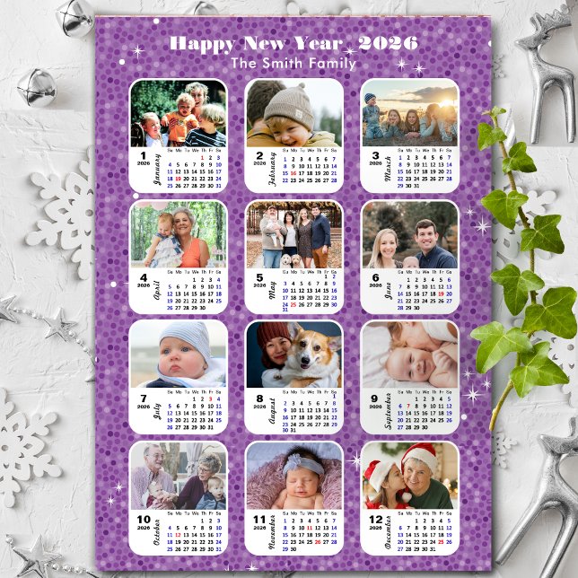 2026 Calendar Family Photo Modern Purple Glitter (Creator Uploaded)