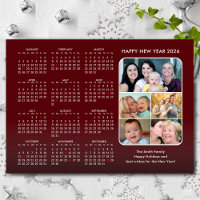 2026 Calendar Family Photo Modern Red Magnetic
