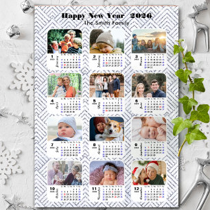 2026 Calendar Family Photo Modern Silver Glitter