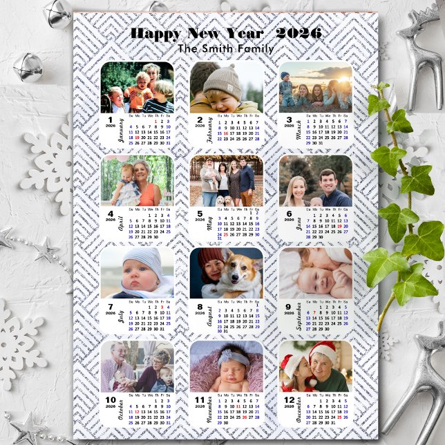 2026 Calendar Family Photo Modern Silver Glitter (Creator Uploaded)