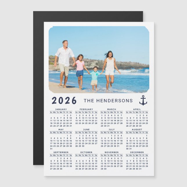 2026 Calendar Family Photo Name Nautical Magnet (Front/Back)