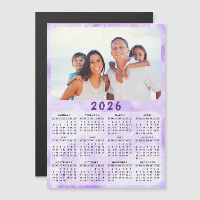 2026 Calendar Family Photo Purple Fridge Magnet (Front/Back)