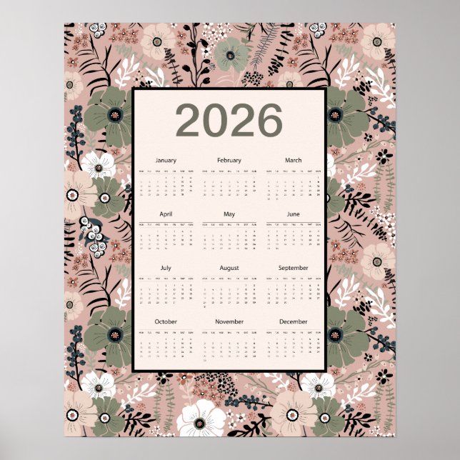 2026 Calendar Floral Pattern   Poster (Front)