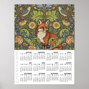 2026 Calendar, Garden Fox, Hoopoe, William Morris Poster