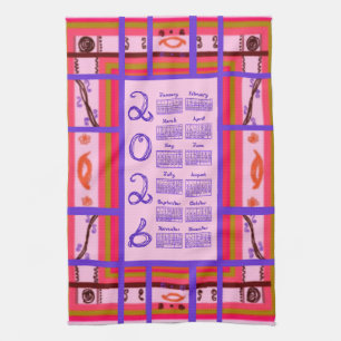 2026 Calendar Girl Power Curvy Plaid Frame Tea Towel