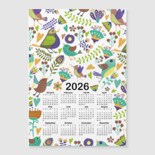 2026 Calendar Green & Blue Birds and Flowers