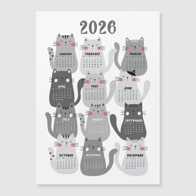 2026 Calendar Grey Cats (Front)