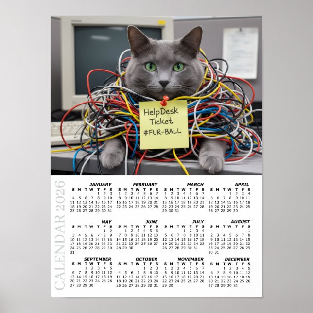 2026 Calendar, Help Desk, IT - Office Fun Cats Poster (Front)