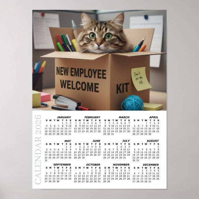 2026 Calendar, HR / New Employee - Office Fun Cats Poster (Front)