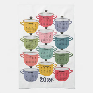2026 Calendar Kitchen Colorful Cookware Tea Towel
