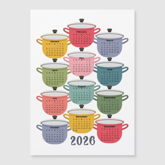 2026 Calendar Kitchen Colourful Cookware (Front)