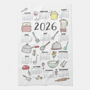 2026 Calendar kitchen Utensils Tea Towel