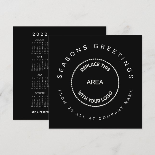2026 Calendar Logo Company Seasons Greetings Black Holiday Card (Front/Back)