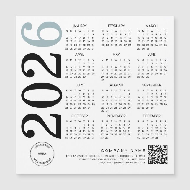 2026 Calendar Logo QR Code Blue Black Business (Front)