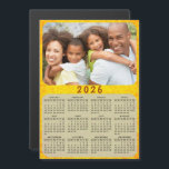 2026 Calendar Magnet Family Photo Golden Yellow<br><div class="desc">This 2026 family photo calendar magnet with a golden yellow background is easy to personalise with your custom picture using the template. Click "Personalise" ("View Product Details" / "Personalise") and change the picture to get the result with the same stylish frame-look edges around it. Make your own calendar as a...</div>