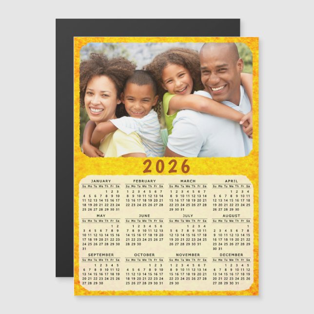 2026 Calendar Magnet Family Photo Golden Yellow (Front/Back)