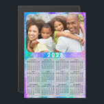 2026 Calendar Magnet Family Photo Holographic<br><div class="desc">This 2026 family photo calendar magnet with a faux iridescent holographic background is easy to customise with your personal picture using the template. Create your own calendar as a practical gift for family, couples, grandparents, friends, workmates, or colleagues for Christmas, New Year, Thanksgiving Day, or as a keepsake to your...</div>