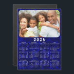 2026 Calendar Magnet Family Photo Navy Blue<br><div class="desc">This 2026 family photo calendar magnet with a navy blue background is easy to personalise with your custom picture by using the template. Click "Personalise" ("View Product Details" / "Personalise") and change the picture to get the result with the same stylish frame-look edges around it. Make your own calendar as...</div>