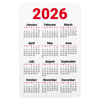 2026 Calendar Magnet | Red Black Grey White