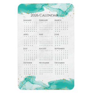 2026 Calendar Marbled Waves Tropical Teal and Gold Magnet