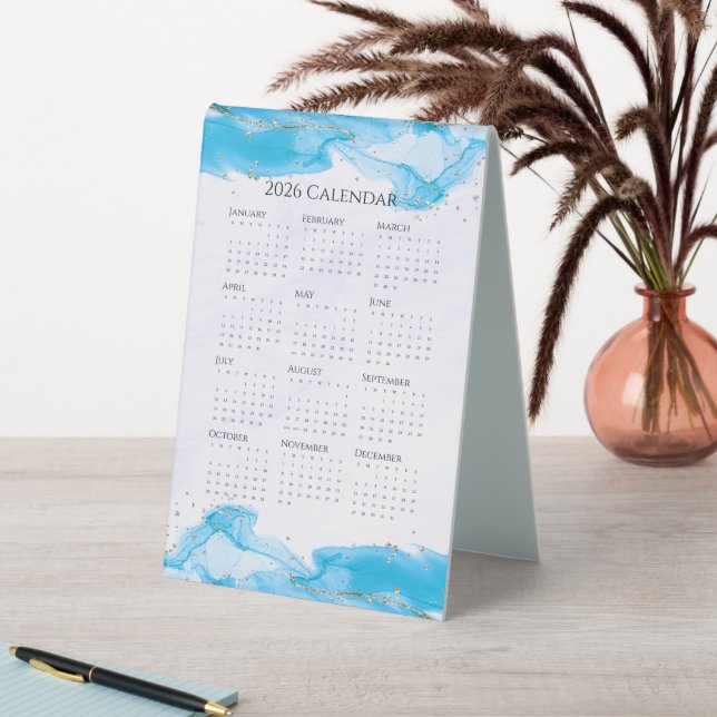 2026 Calendar Marbled Waves Tropical Turquoise (In SItu (Table))