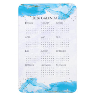 2026 Calendar Marbled Waves Tropical Turquoise Magnet