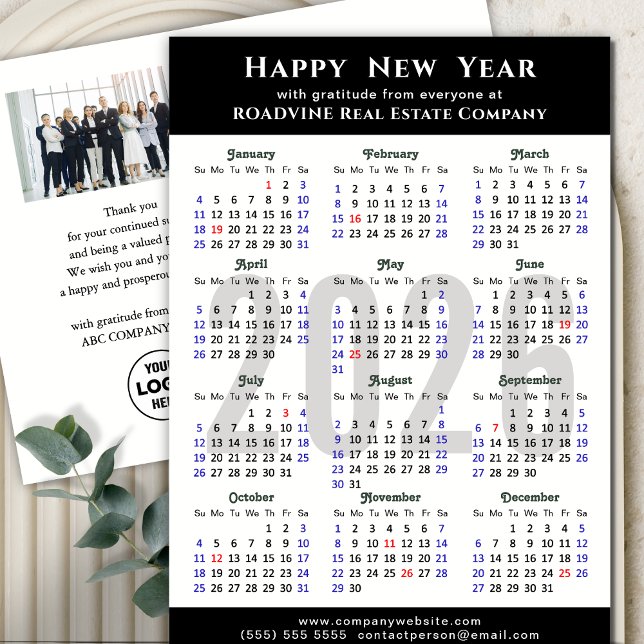 2026 Calendar Modern Black Business Photo Simple Holiday Postcard (Creator Uploaded)