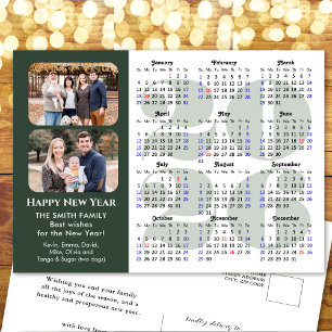 2026 Calendar Modern Black Family Photo Minimalist Holiday Postcard
