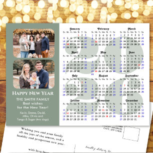 2026 Calendar Modern Black Family Photo Minimalist Holiday Postcard