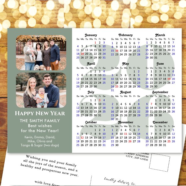 2026 Calendar Modern Black Family Photo Minimalist Holiday Postcard (Creator Uploaded)
