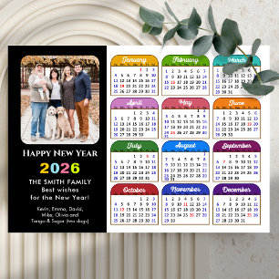 2026 Calendar Modern Black Photo Colourful Magneti