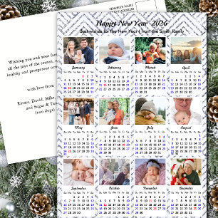 2026 Calendar Modern Family Photo Collage Silver Holiday Postcard