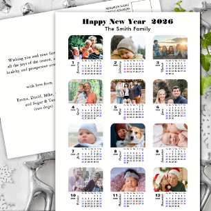 2026 Calendar Modern Family Photo Collage Simple Holiday Postcard