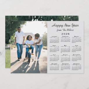 2026 Calendar Modern Gray 2 Photo Happy New Year Holiday Card