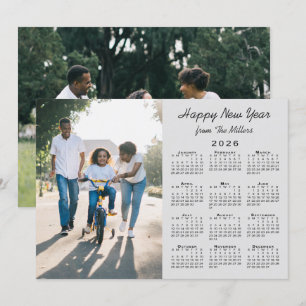2026 Calendar Modern Grey 2 Photo Happy New Year Holiday Card