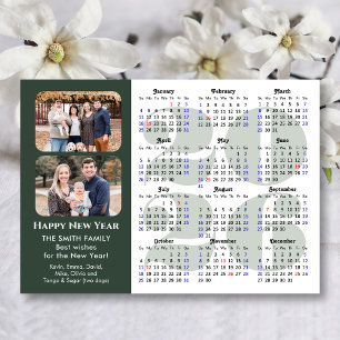 2026 Calendar Modern Sage Green Minimalist 2 Photo Holiday Card