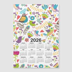 2026 Calendar Multicolored Birds and Flowers