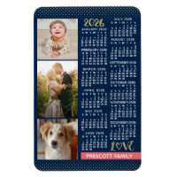 2026 Calendar Navy Coral Gold Family Photo Collage