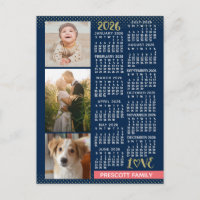 2026 Calendar Navy Coral Gold Family Photo Collage