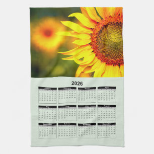 2026 Calendar of Beautiful Yellow Sunflower Tea Towel