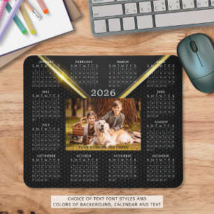 2026 Calendar One Photo Name Black Gold Mouse Pad