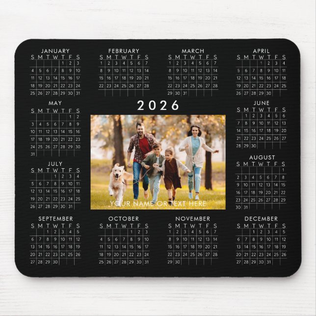 2026 Calendar One Photo Personalised Custom Colour Mouse Pad (Front)