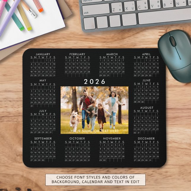 2026 Calendar One Photo Personalised Custom Colour Mouse Pad (Creator Uploaded)