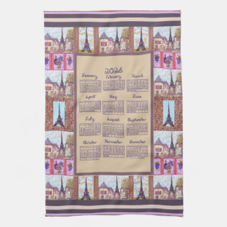 2026 Calendar Paris Eiffel Tower Pointillism Art Tea Towel
