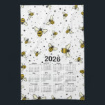 2026 Calendar Pattern with Bees and Dots Tea Towel<br><div class="desc">This playful pattern features cute,  hand-drawn bees.</div>