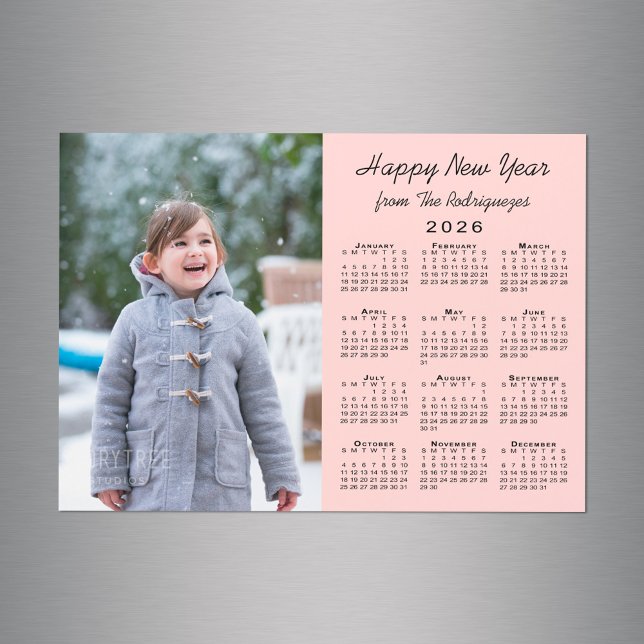 2026 Calendar Photo Pink Happy New Year Magnet (2026 Calendar Photo Pink Happy New Year Magnet in situ)