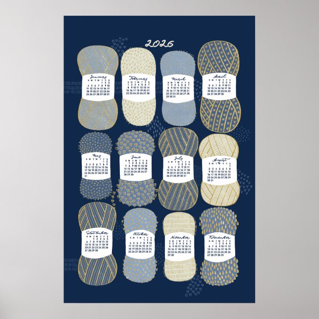 2026 Calendar Poster Blue and Gold (Front)