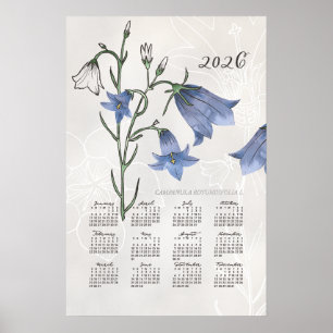 2026 Calendar Poster Botanical Bluebell